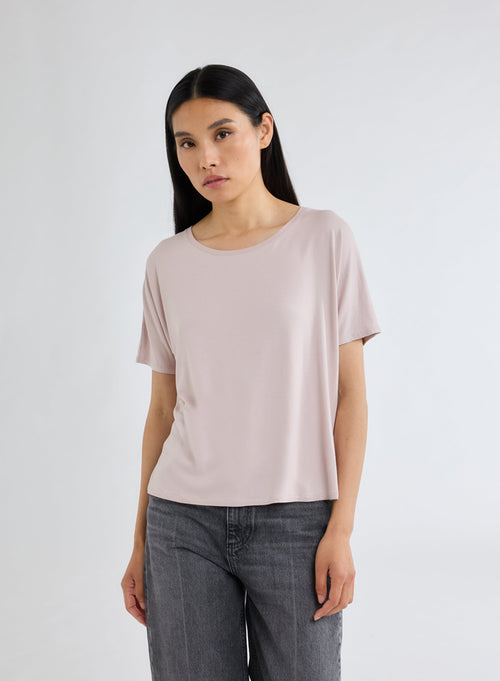 T-shirt rose Col Rond Manches Courtes en Viscose et Élasthanne - MAJESTIC FILATURES