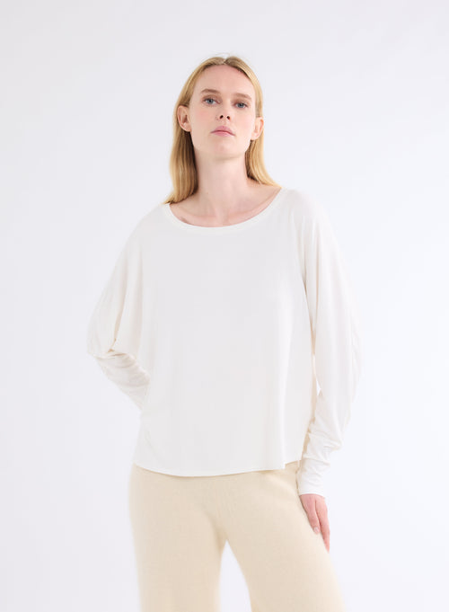 T-shirt Gris Col Rond Manches Longues en Viscose et Élasthanne - MAJESTIC FILATURES