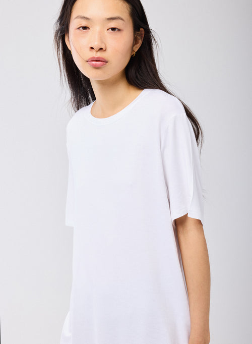 Weiß T Shirt Rundhals Kurze Ärmel Viskose Elasthan   - MAJESTIC FILATURES