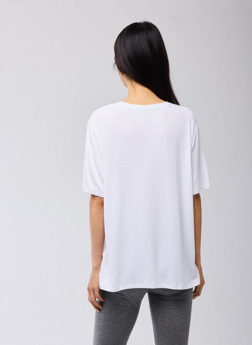 Weiß T Shirt Rundhals Kurze Ärmel Viskose Elasthan   - MAJESTIC FILATURES