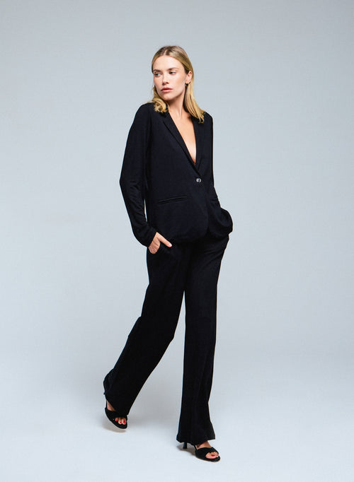 Veste Noire Col Veste Manches Longues en Viscose / Élasthanne - MAJESTIC FILATURES