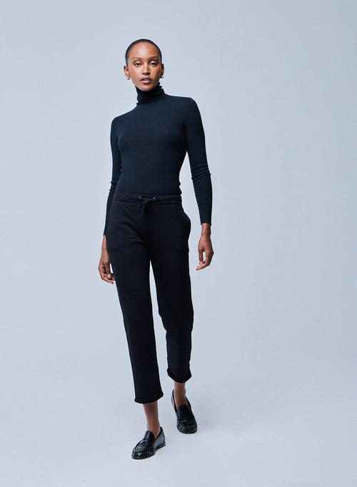 Pantalon Noir Daphné à revers en Viscose / Élasthanne - MAJESTIC FILATURES