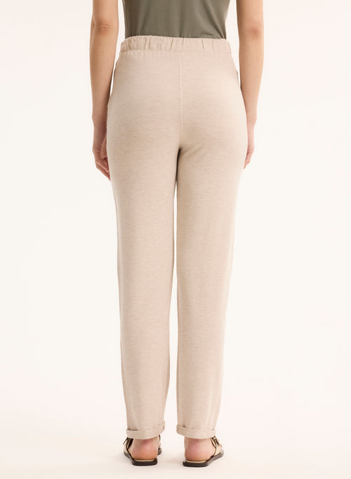 Pantalon Beige Daphné à revers en Viscose / Élasthanne - MAJESTIC FILATURES