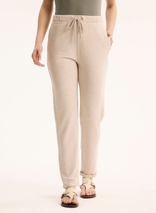 Pantalon Beige Daphné à revers en Viscose / Élasthanne - MAJESTIC FILATURES