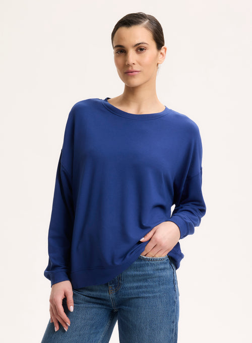 Sweat Bleu Col Rond Manches Longues - MAJESTIC FILATURES