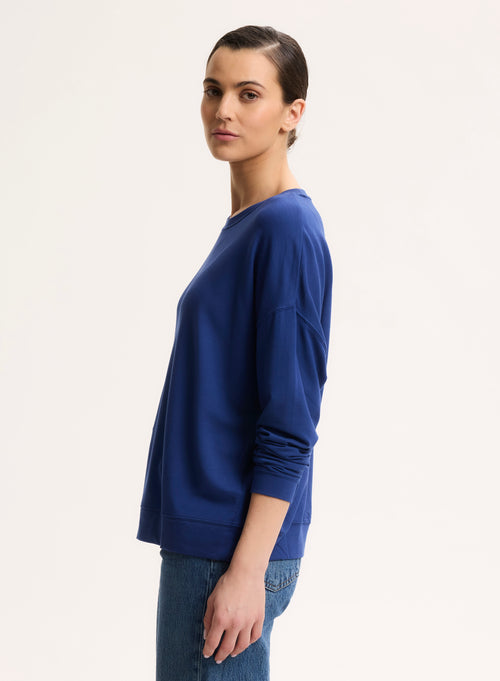 Sweat Bleu Col Rond Manches Longues - MAJESTIC FILATURES