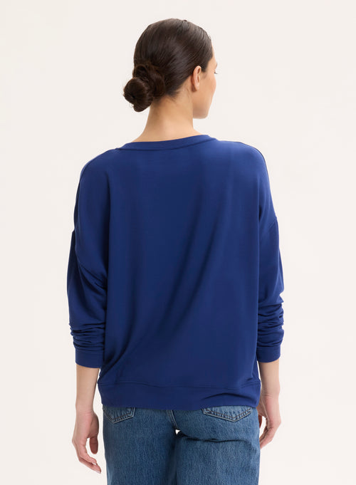 Sweat Bleu Col Rond Manches Longues - MAJESTIC FILATURES