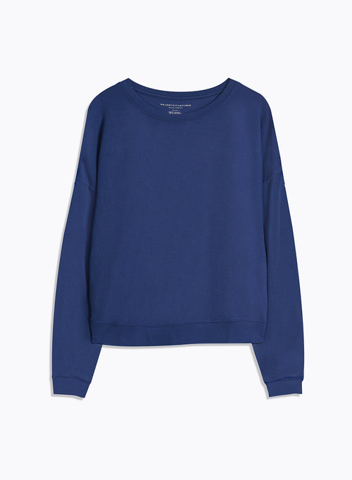 Sweat Bleu Col Rond Manches Longues - MAJESTIC FILATURES