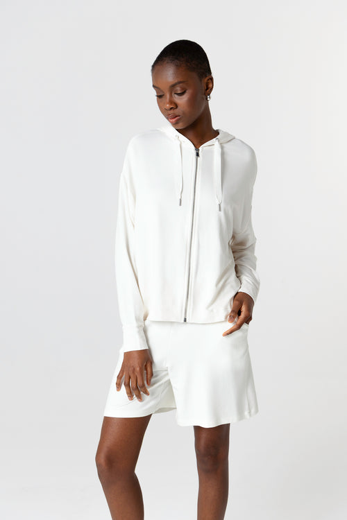 Sweat Crème Col Rond Manches Longues en Viscose / Elasthanne - MAJESTIC FILATURES