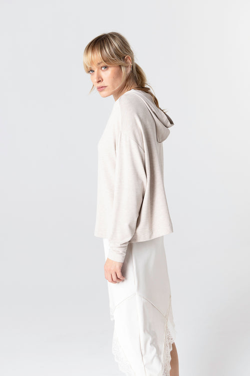 Sweat Beige Col Rond Manches Longues en Viscose / Elasthanne - MAJESTIC FILATURES