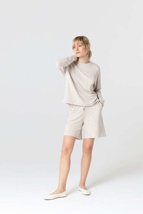 Sweater mit Rundhalsausschnitt und langen Ärmeln aus Viskose/Elasthan in Beige - MAJESTIC FILATURES