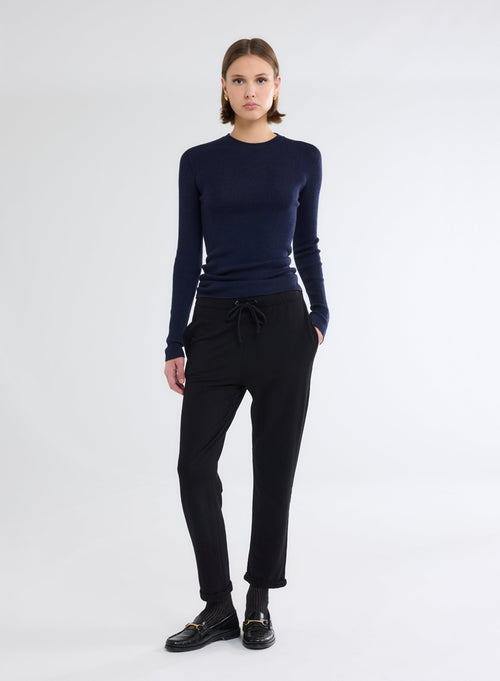 Pantalon Noir en molleton de Viscose / Élasthanne - MAJESTIC FILATURES