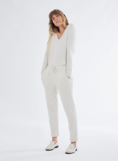 Pantalon Blanc en molleton de Viscose / Élasthanne - MAJESTIC FILATURES