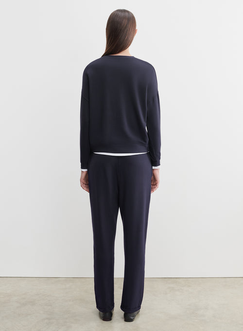 Marineblaue Hose mit Taschen aus Viskose / Elasthan - MAJESTIC FILATURES