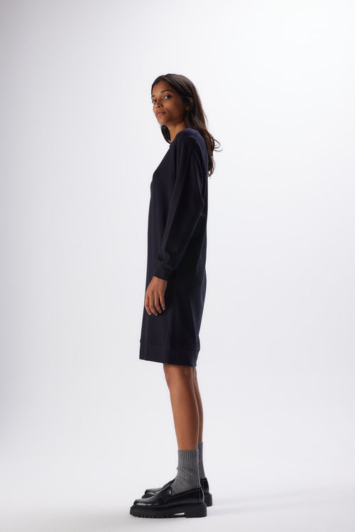 Robe Marine Col Rond Manches Longues en Viscose et Élasthanne - MAJESTIC FILATURES