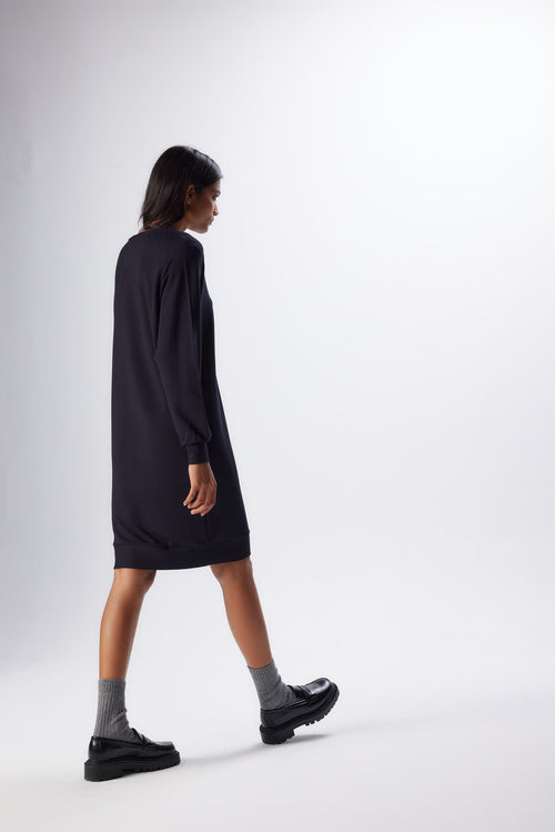 Robe Marine Col Rond Manches Longues en Viscose et Élasthanne - MAJESTIC FILATURES