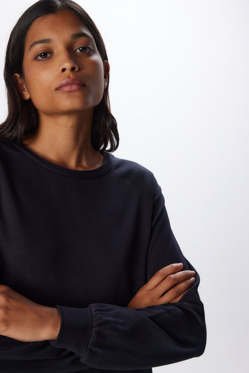 Robe Marine Col Rond Manches Longues en Viscose et Élasthanne - MAJESTIC FILATURES