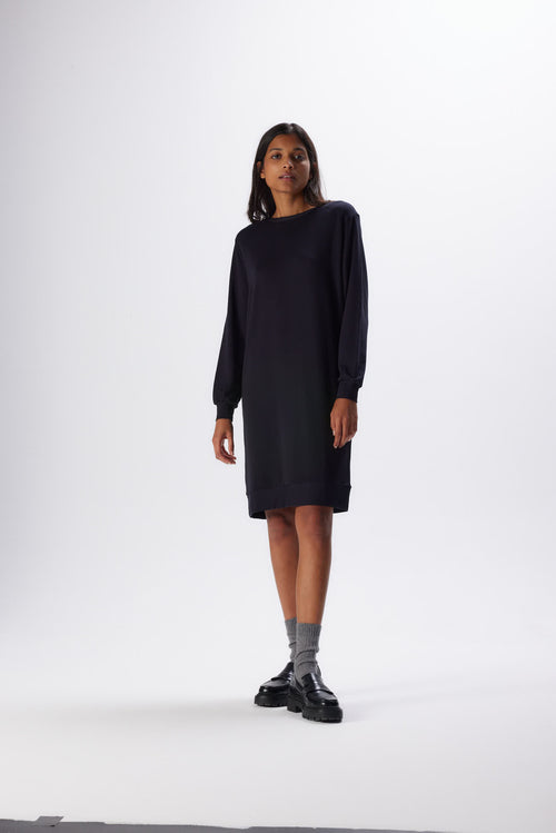 Robe Marine Col Rond Manches Longues en Viscose et Élasthanne - MAJESTIC FILATURES