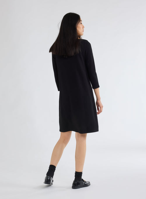 Robe Noir Col Bateau Manches 3/4 en Viscose et Élasthanne - MAJESTIC FILATURES