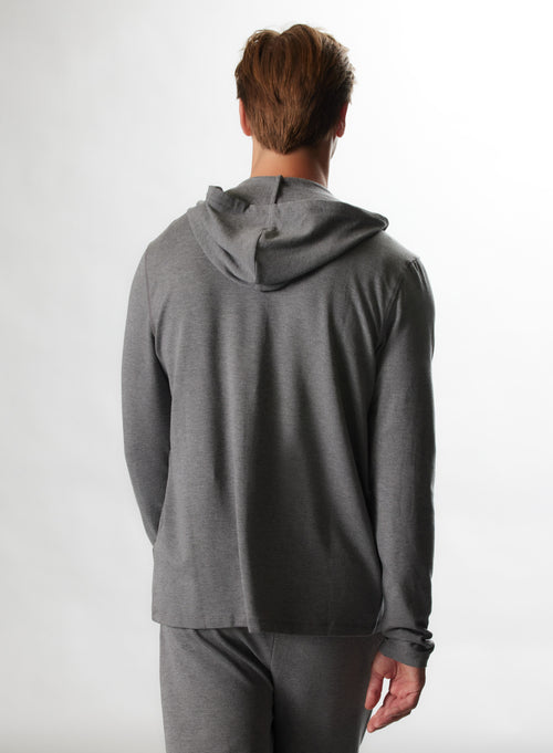 Sweat Gris chiné Col Capuche Manches Longues en Viscose / Elasthanne - MAJESTIC FILATURES