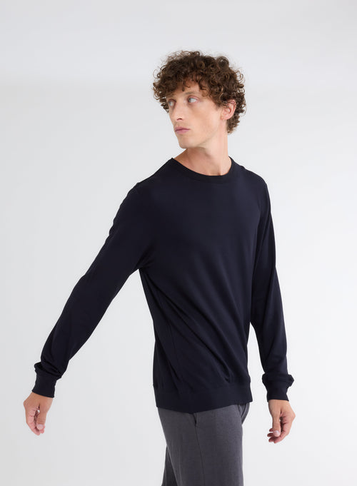 Sweat Marine Col Rond Manches Longues en Viscose / Elasthanne - MAJESTIC FILATURES