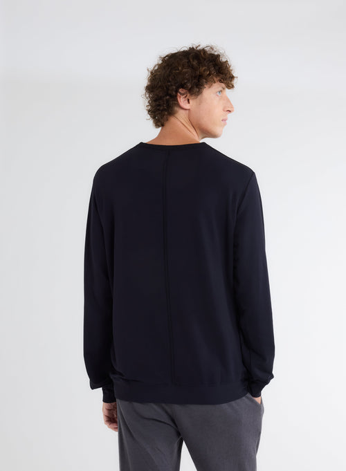 Sweat Marine Col Rond Manches Longues en Viscose / Elasthanne - MAJESTIC FILATURES