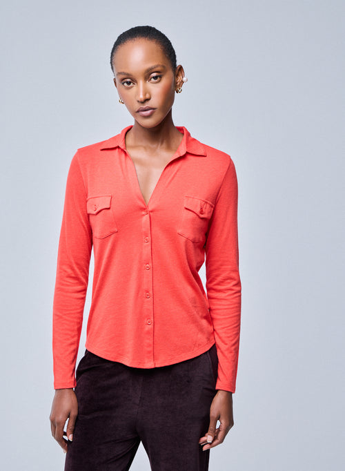 Orange Shirt Langarmshirt aus Bio-Baumwolle / Kaschmir - MAJESTIC FILATURES