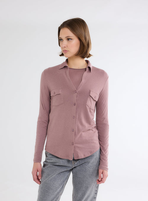 Rosa Langarmshirt aus Baumwolle und Kaschmir - MAJESTIC FILATURES