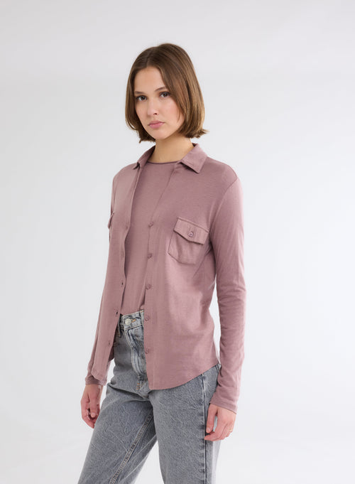 Rosa Langarmshirt aus Baumwolle und Kaschmir - MAJESTIC FILATURES