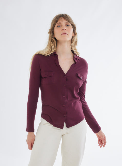 Chemise Violette Manches Longues en Coton / Cachemire - MAJESTIC FILATURES