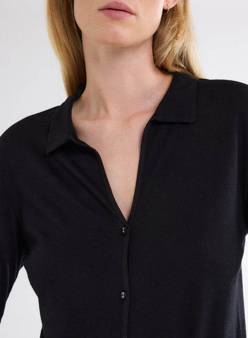 Chemise Noire Manches Longues en Coton / Cachemire - MAJESTIC FILATURES