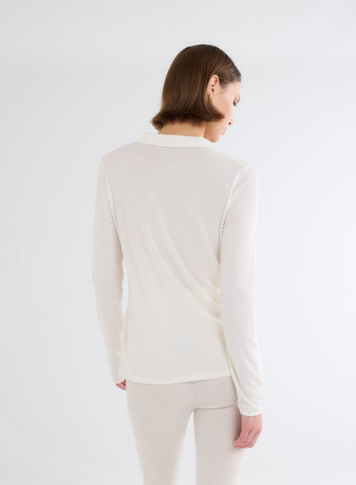 Chemise Nacre Manches Longues en Coton et Cachemire - MAJESTIC FILATURES