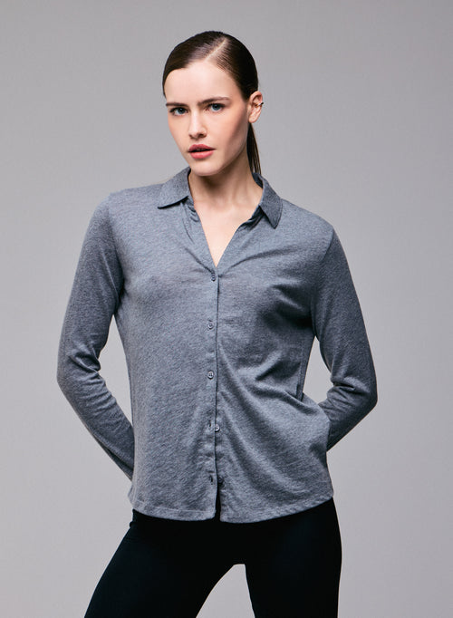 Graues Hemd Langarmhemd aus Bio-Baumwolle / Kaschmir - MAJESTIC FILATURES