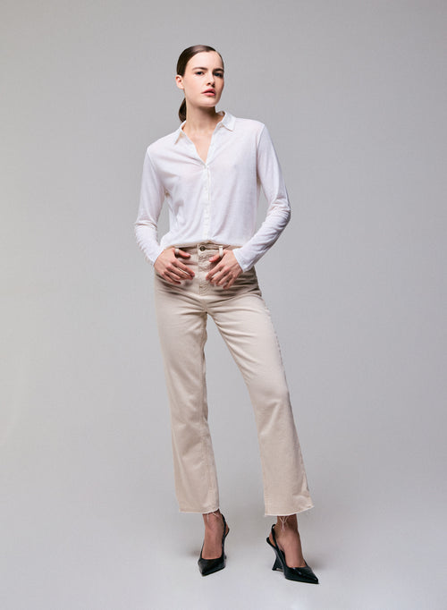 Chemise Blanc Chemise Manches Longues en Coton Organique / Cachemire - MAJESTIC FILATURES