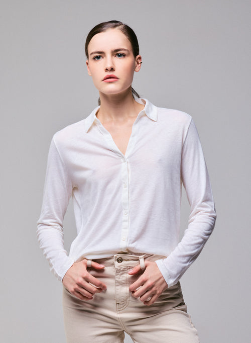 Weißes Hemd Langarmhemd aus Bio-Baumwolle / Kaschmir - MAJESTIC FILATURES