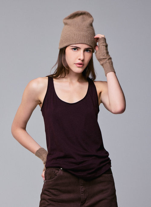 Lila ärmelloses Tanktop mit U-Ausschnitt aus Baumwolle / Kaschmir - MAJESTIC FILATURES