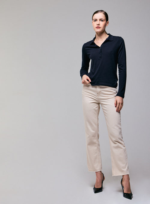 Polo Marine Polo Manches Longues en Coton / Cachemire - MAJESTIC FILATURES