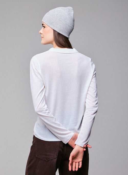 Polo Blanc Polo Manches Longues en Coton / Cachemire - MAJESTIC FILATURES