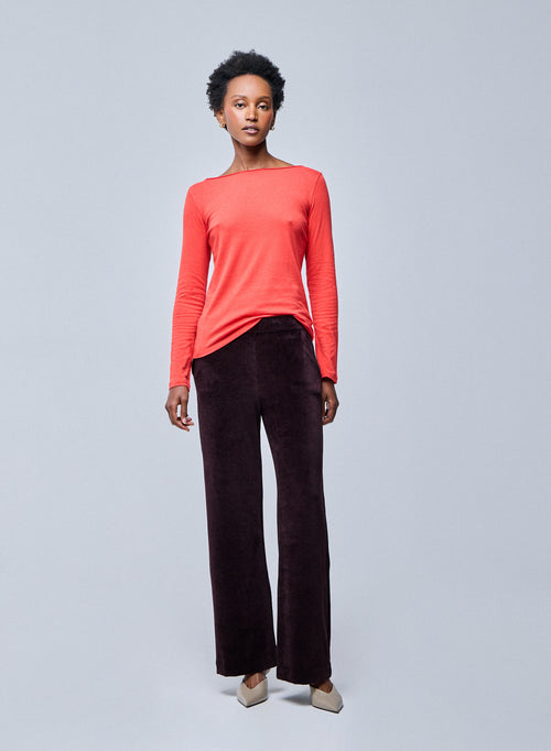 T-shirt Orange Col Bateau Manches Longues en Coton Organique / Cachemire - MAJESTIC FILATURES