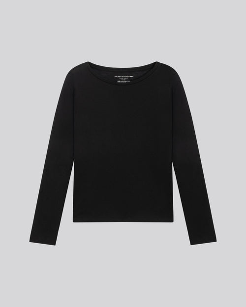 T-shirt Noir Col Rond Manches Longues en Coton et Cachemire - MAJESTIC FILATURES