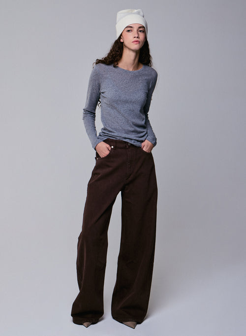 Graues Langarm-T-Shirt mit Rundhalsausschnitt aus Bio-Baumwolle / Kaschmir - MAJESTIC FILATURES