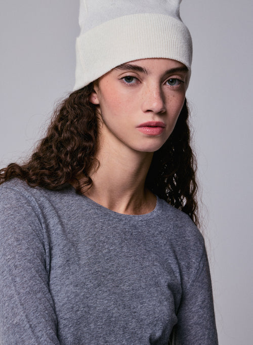 Graues Langarm-T-Shirt mit Rundhalsausschnitt aus Bio-Baumwolle / Kaschmir - MAJESTIC FILATURES