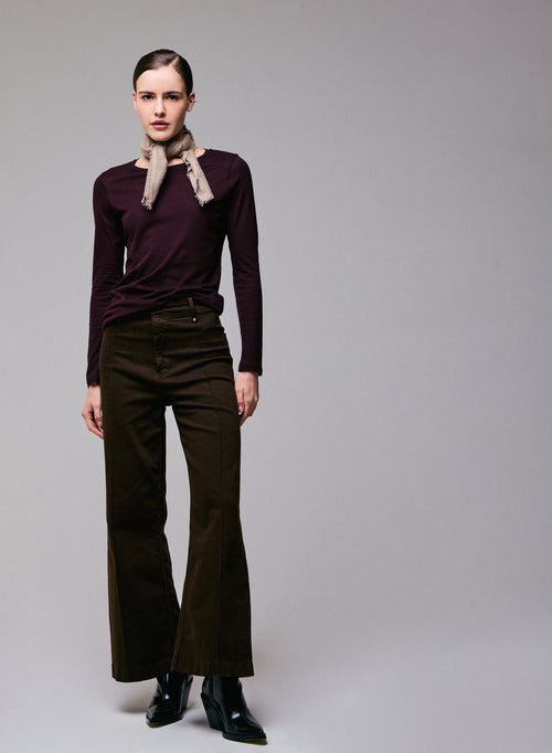 Lila Langarm-T-Shirt mit Rundhalsausschnitt aus Bio-Baumwolle / Kaschmir - MAJESTIC FILATURES