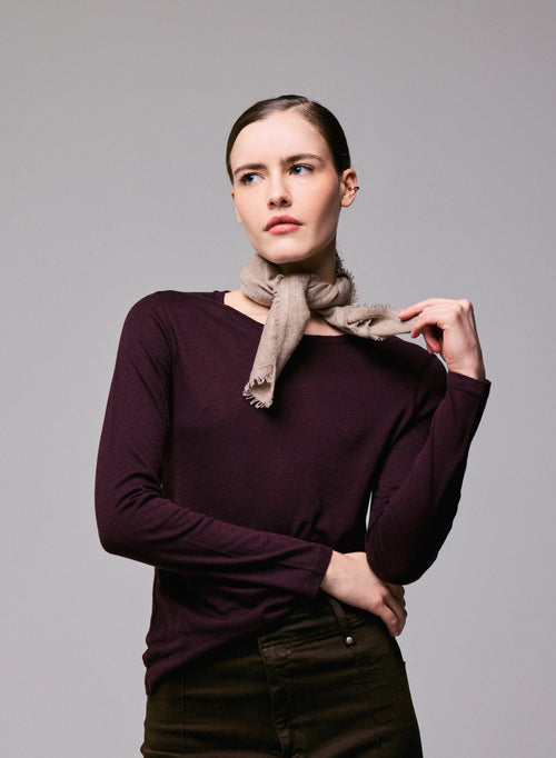 Lila Langarm-T-Shirt mit Rundhalsausschnitt aus Bio-Baumwolle / Kaschmir - MAJESTIC FILATURES