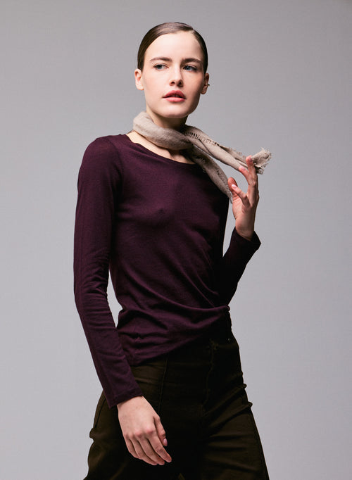 Lila Langarm-T-Shirt mit Rundhalsausschnitt aus Bio-Baumwolle / Kaschmir - MAJESTIC FILATURES