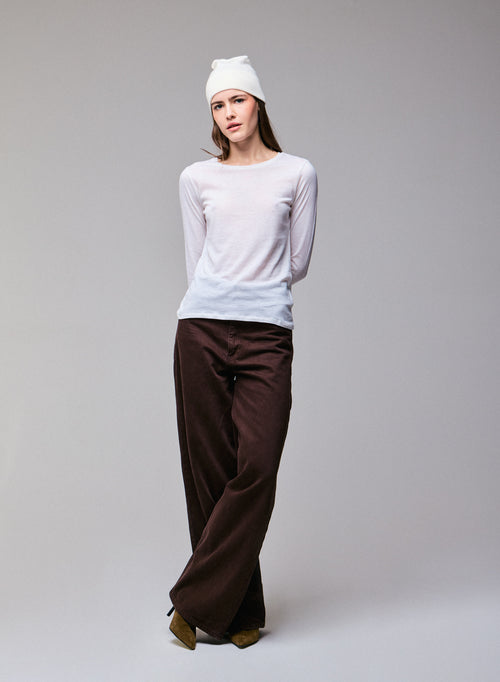 Weißes Langarm-T-Shirt mit Rundhalsausschnitt aus Bio-Baumwolle / Kaschmir - MAJESTIC FILATURES