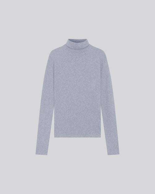 T-shirt Gris Col Roulé Manches Longues en Coton Organique et Cachemire - MAJESTIC FILATURES