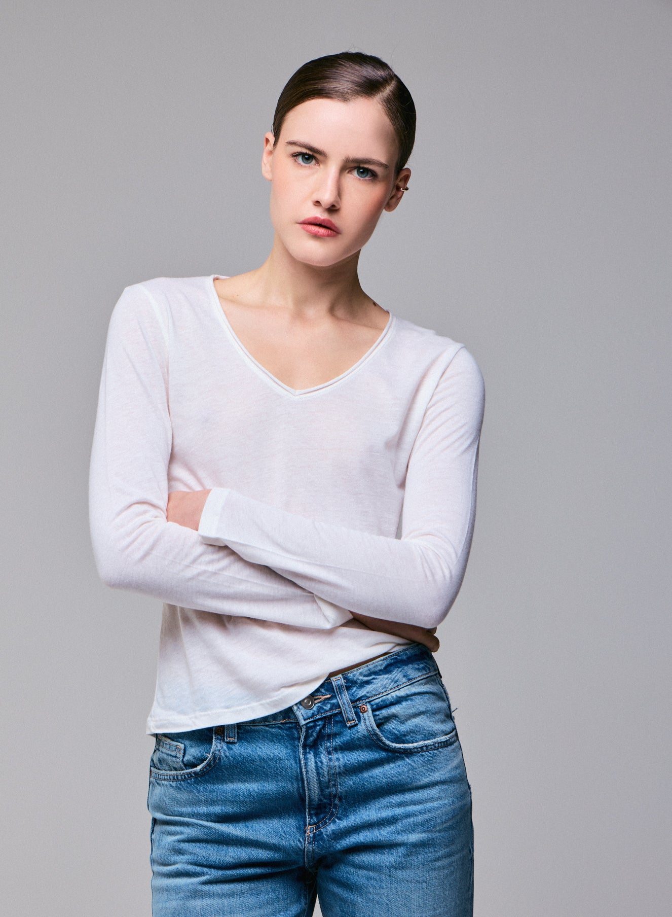 T-shirt Manches Longues Pour Femme Beluring – Col En V Avec Boutons, Couleur Unie – En Viscose/élasthanne, élégant Et Confortable – Pour Quotidien, Travail, Sortie - 7