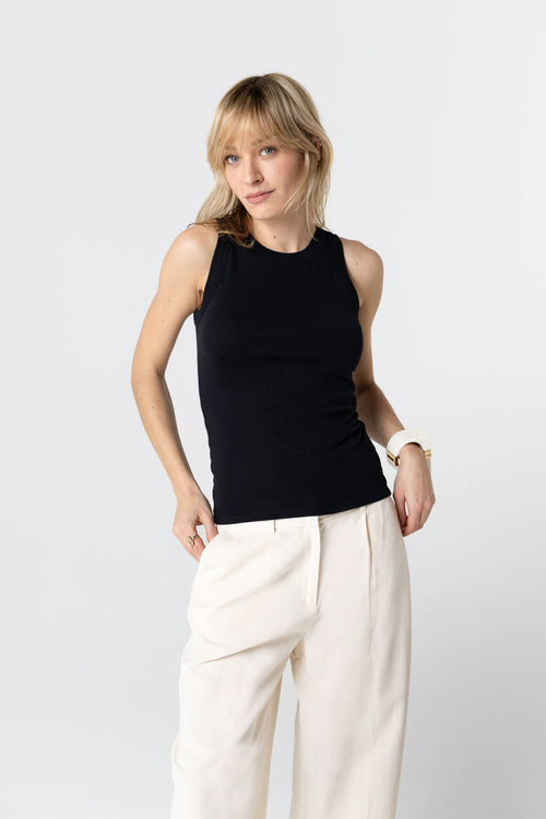 Ärmelloses Tanktop mit Rundhalsausschnitt aus Bio-Baumwolle in Schwarz - MAJESTIC FILATURES