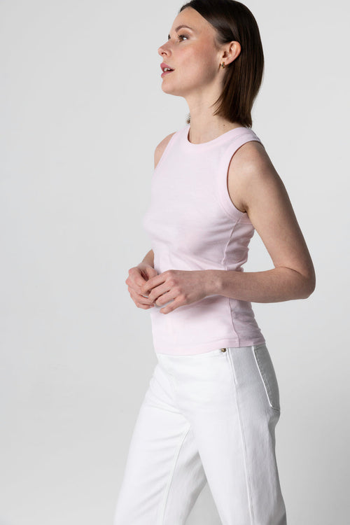 Ärmelloses Tanktop mit Rundhalsausschnitt aus Bio-Baumwolle in Rosa - MAJESTIC FILATURES